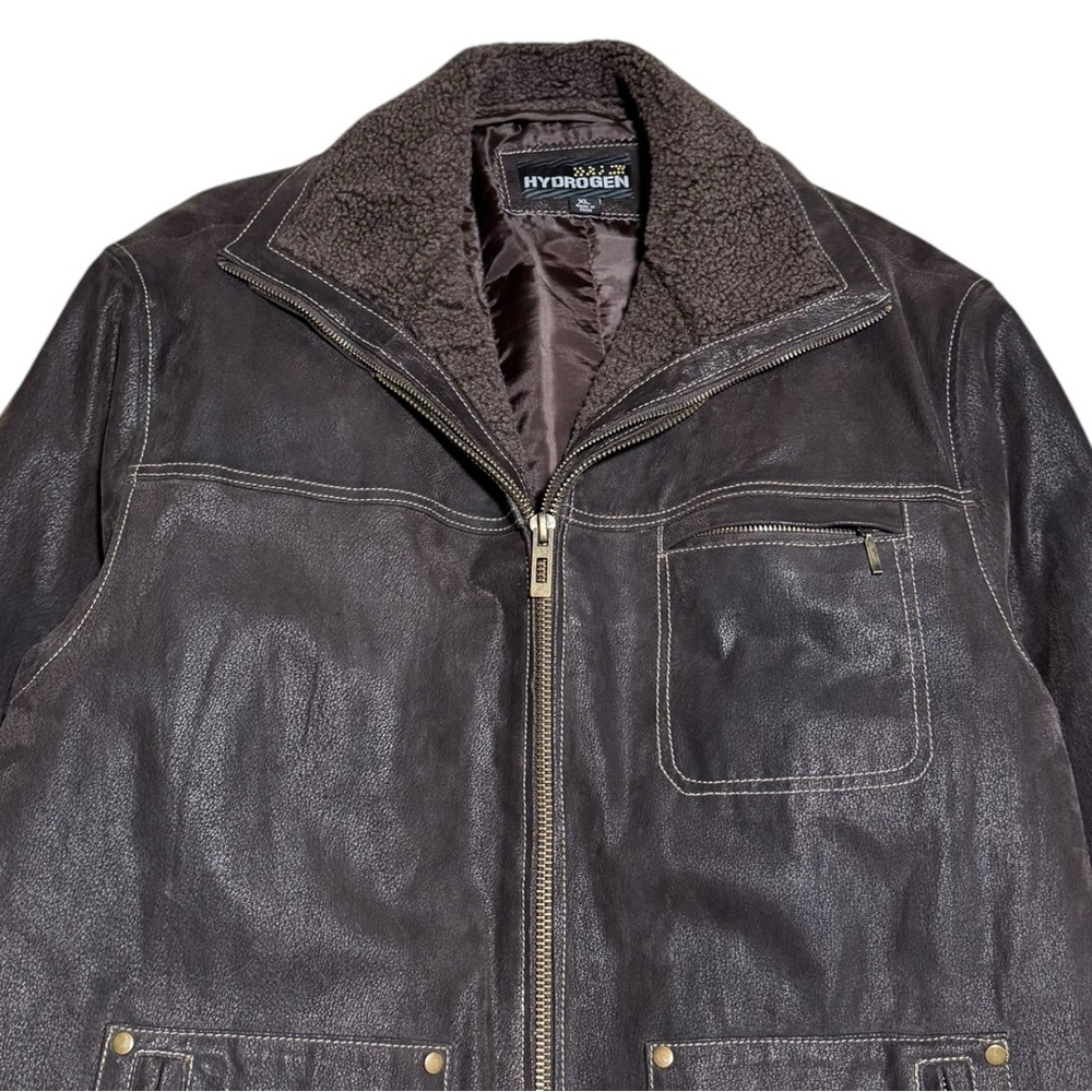 Hydrogen Full Zip Leather Softshell Jacket Remova… - image 2